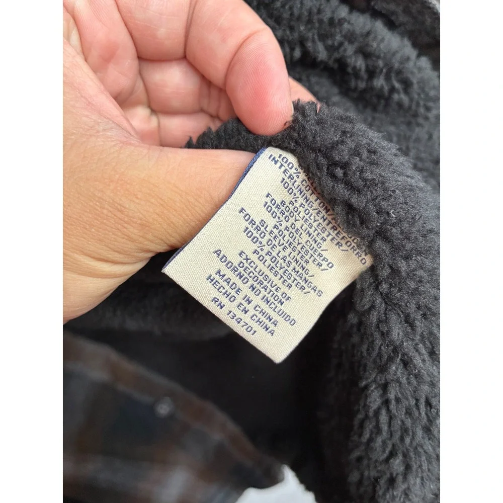 Boston Traders Mens Plaid Flannel Shirt Jacket Sherpa Lined Brown Gray Size M